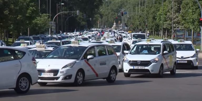 Тысячи водителей такси протестуют в Мадриде (Видео)