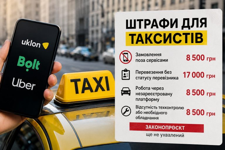 В Україні хочуть штрафувати таксистів за замовлення поза Bolt, Uklon та іншими сервісами — до 17 000 грн